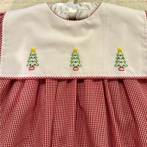 Phoenix & Ren Red Gingham Dress with Embroidered Christmas Trees